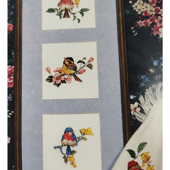 Country Cross Stitch Nestling Sampler Robin, Cardinal, Finch & More Patterns - Picture 4 of 5